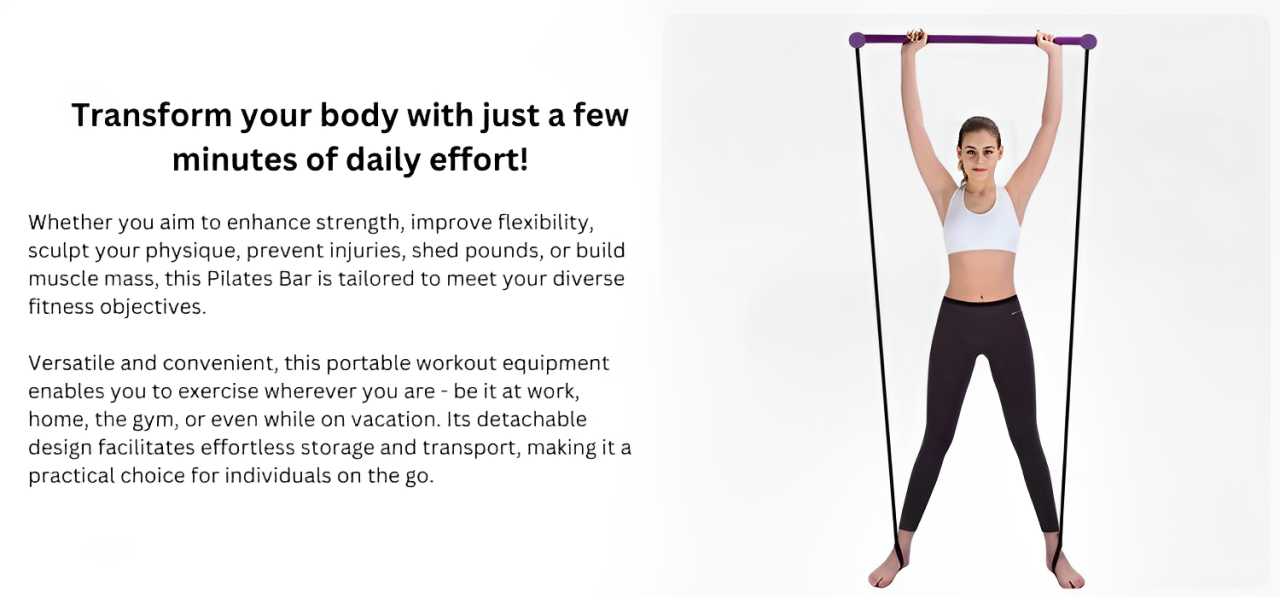 Multi Functional Stretched Pilates Bar - Full Body Workout At Home