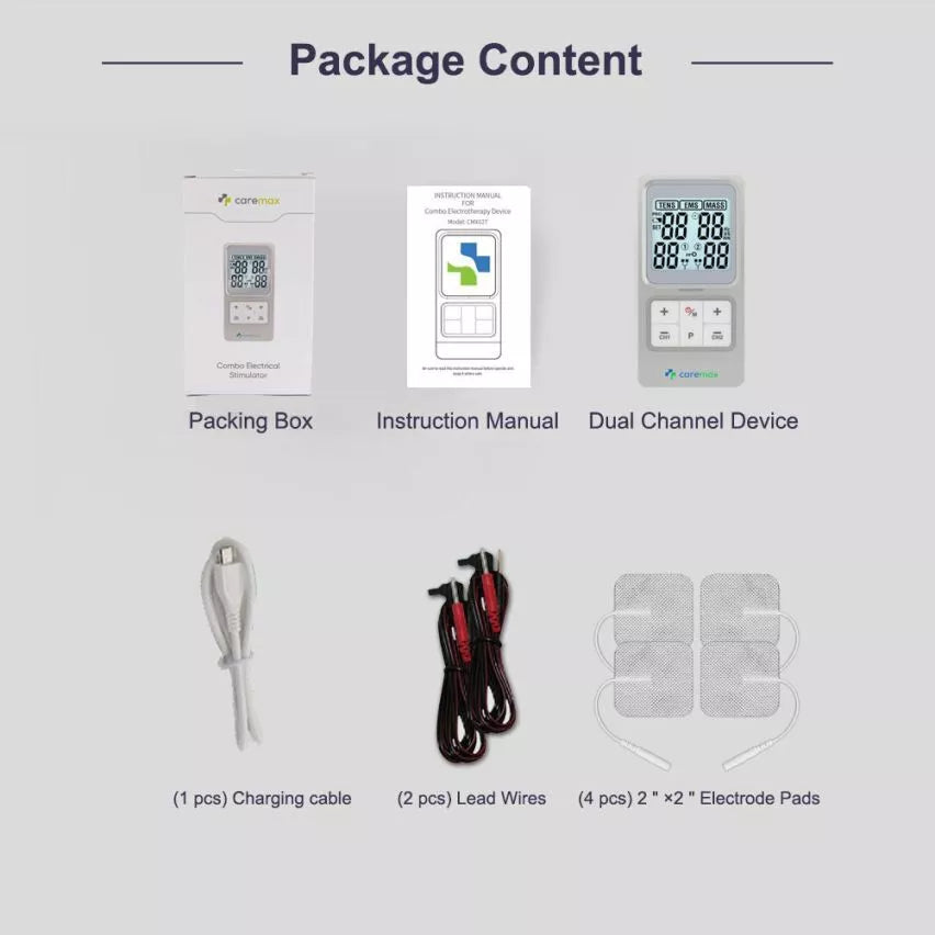 Dual Channel TENS Machine EMS 3-in-1 Combo Pain Relief Massager